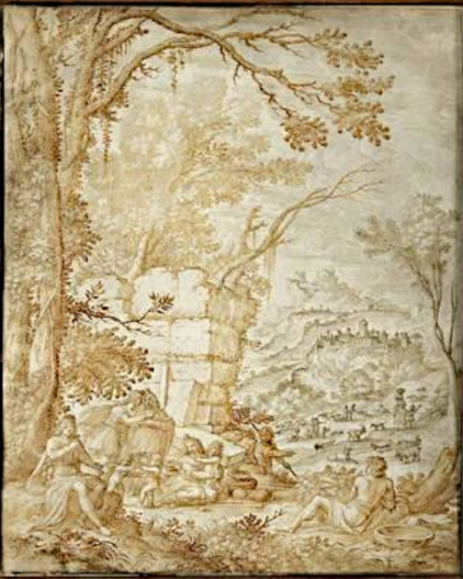 Wooded landscape with shepherds