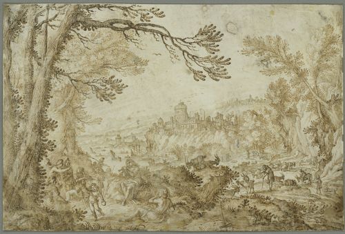 Wooded landscape with shepherds