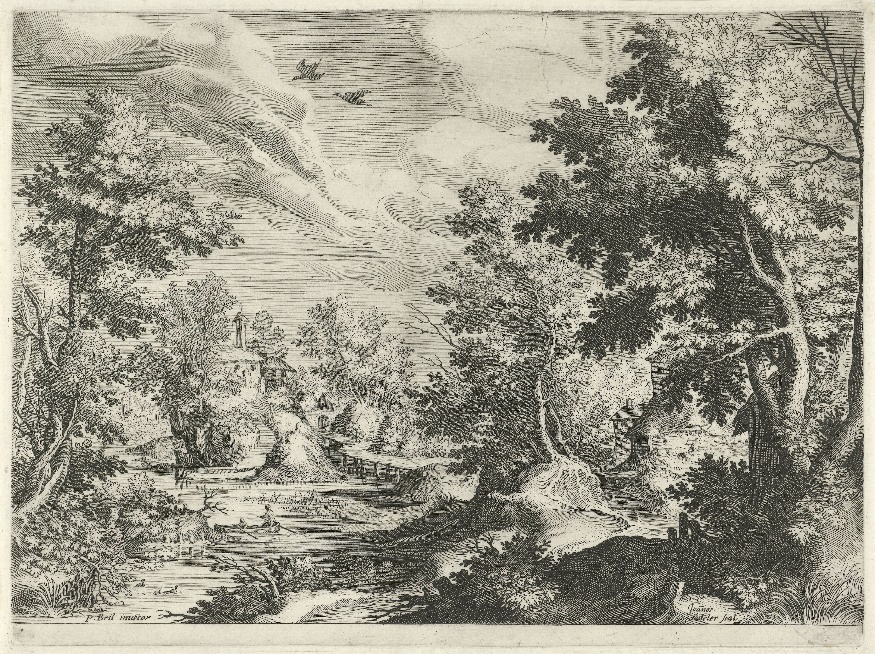 River landscape with rowing boat