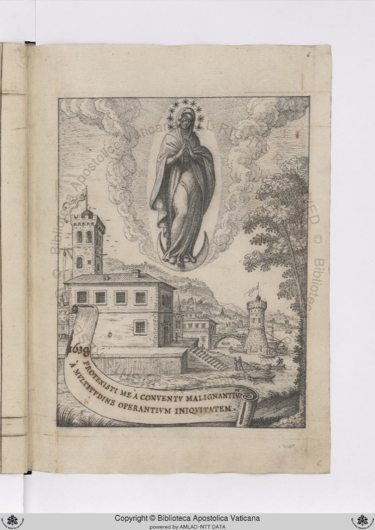 [“Protexisti me a conventu malignantium, a multitudine operantium iniquitatem”] Landscape with the Virgin Mary standing on a moon crescent