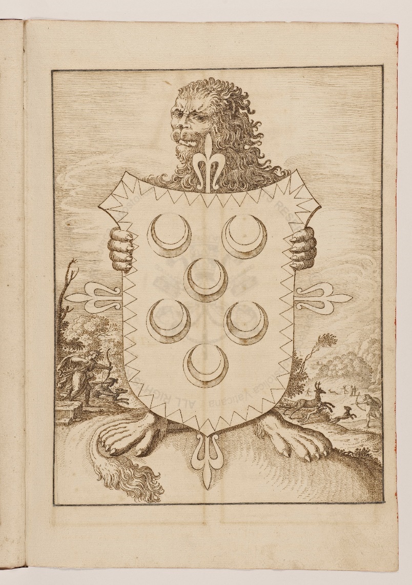 Lion with Jacovacci’s coat of arms. [Repertorii di Diverse Materie di Domenico Iacovacci cavaliero dell’ habito di Calatrave Tomo I lettere A-B]
