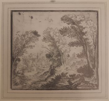 Landscape with resting shepherd and buildings