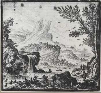 River landscape with hunter