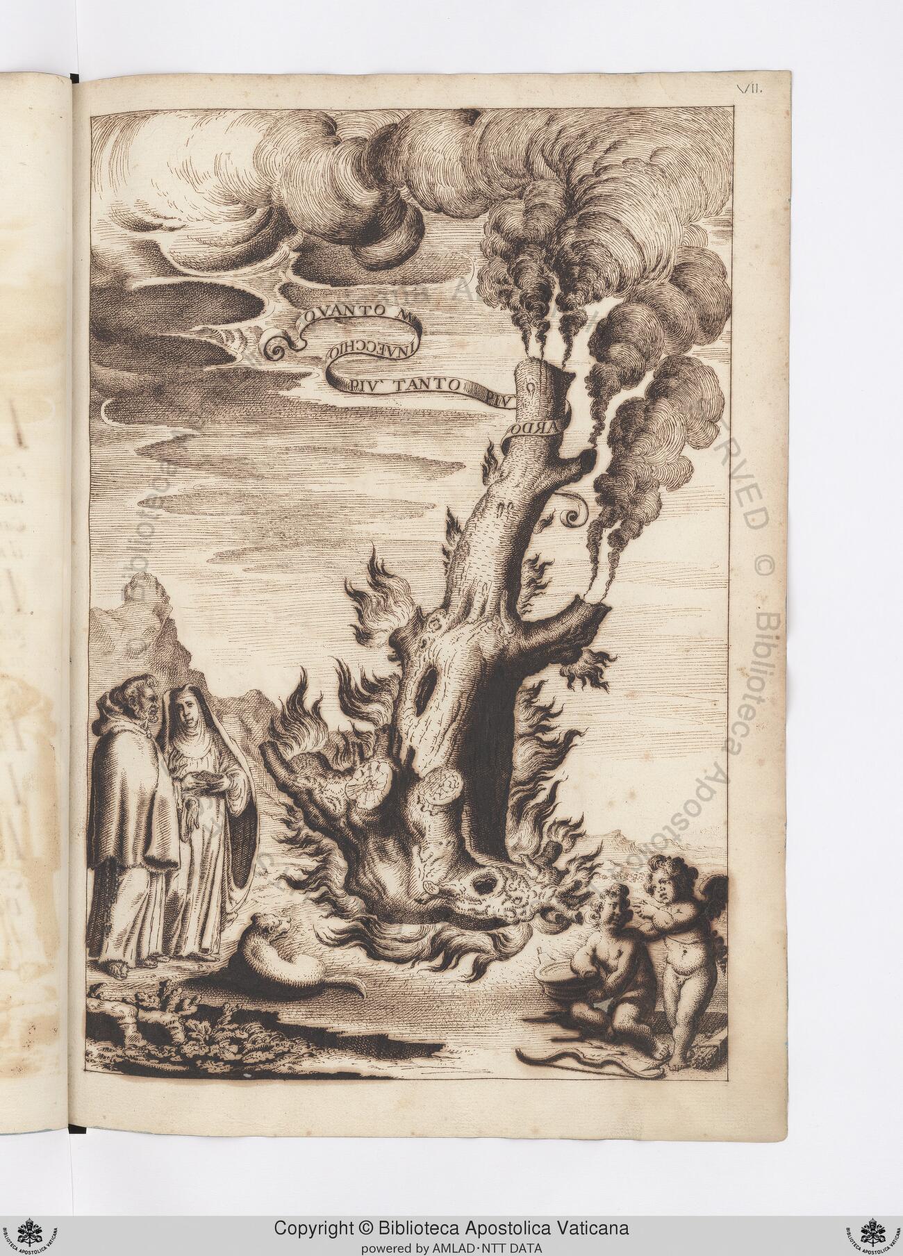 Il Cacciatore. Man and woman in front of a burning stump.